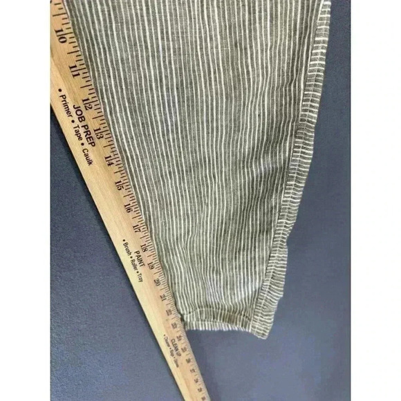 By Anthropologie Pants Womens Large Green Stripe 100% Linen Pull On Ankle Crop - Picture 9 of 10